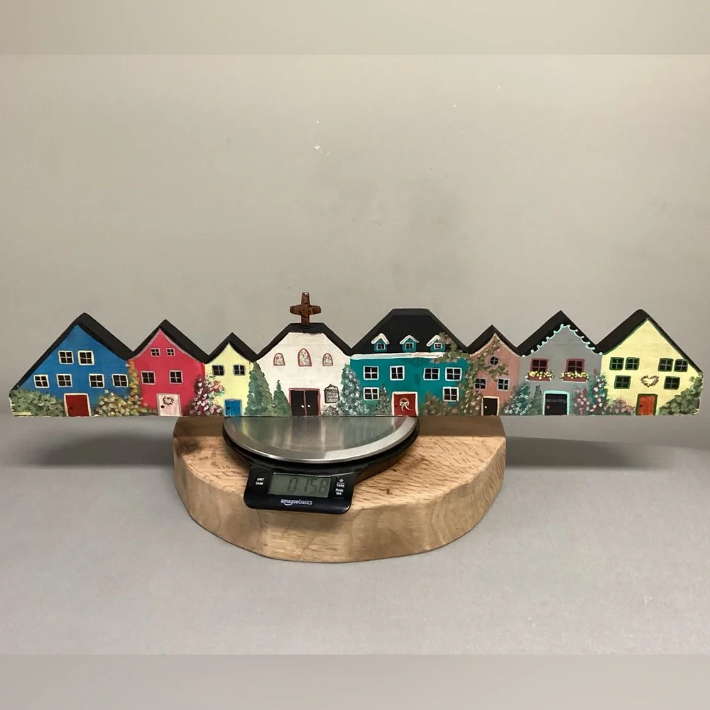 🔵 Beautiful Hand Painted Row of Homes & Church - Solid Wood - Very Unique Decor - Picture 15 of 15